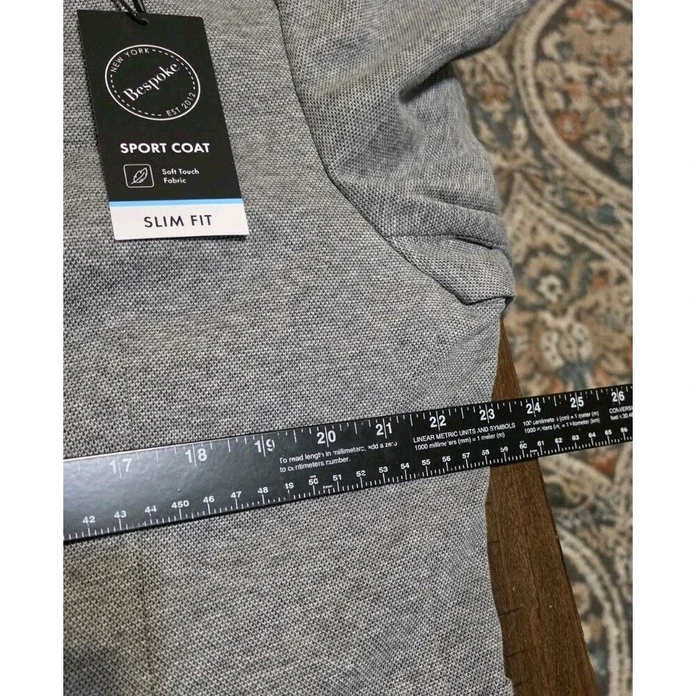 Bespoke New York Mens  Grey Slim Fit Cotton Blend Knit Sport Coat Blazer size L